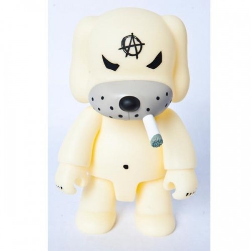 GID Anarchy Dog Qee figure by Frank Kozik, produced by Toy2R. Front view.