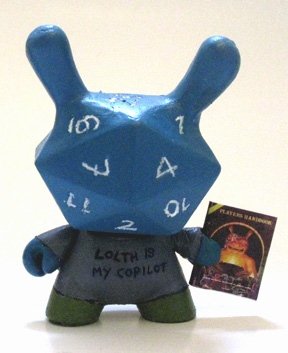 D20 Dunny (blue colorway) figure by Weird Force One. Front view.
