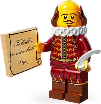 William Shakespeare figure by Lego, produced by Lego. Front view.