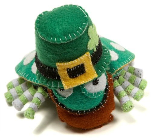 OBugga the Leprechaun figure by Emily Connell. Front view.