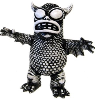 Greasebat B&W - FOE figure by Chad Rugola, produced by Monster Worship. Front view.