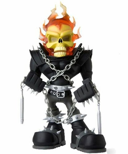 Ghost Rider figure by Marvel X Tweeqim X Miq Willmott , produced by Upper Deck. Front view.