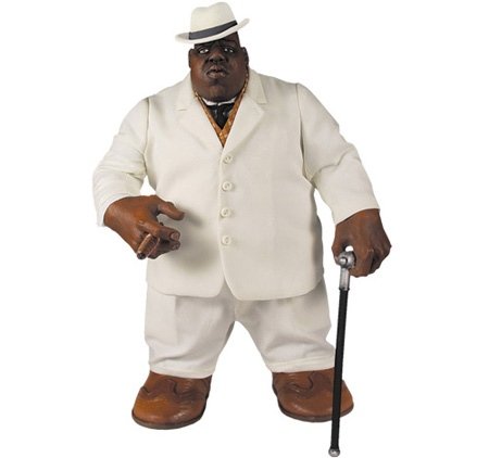 Notorious B.I.G. figure, produced by Mezco Toyz. Front view.