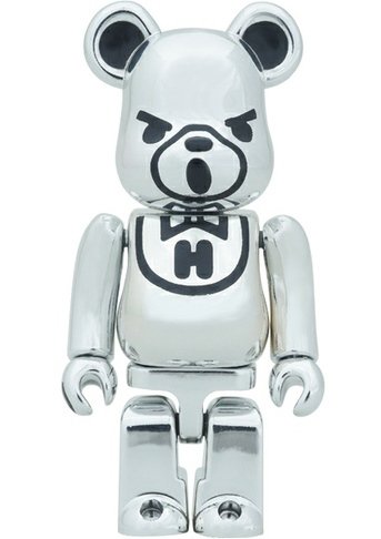 Hysteric Bear Be@rbrick 100% - Chrome figure by Hysteric Glamour, produced by Medicom Toy. Front view.
