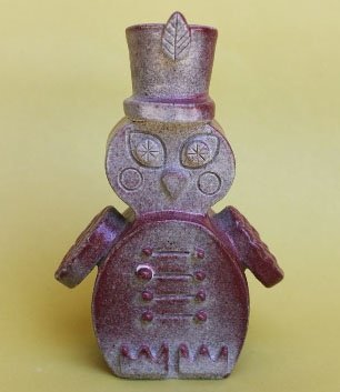 Owl figure by Michelle Valigura. Front view.