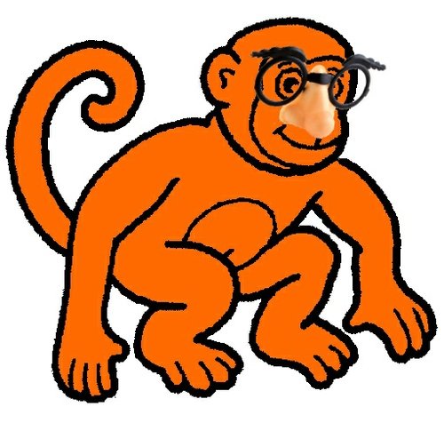 Orange Monkey with Funny Glasses, unpainted figure by Shankweather. Front view.