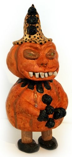 Pumpkin Man figure by Karen Peters. Front view.