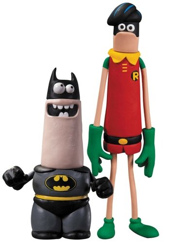 Aardman Batman & Robin Set figure by Rich Webber, produced by Dc Direct. Front view.