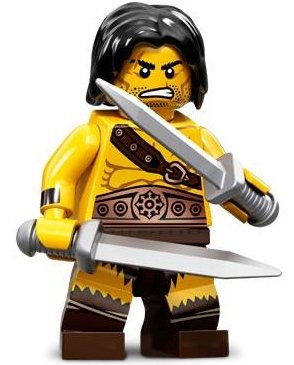 Barbarian figure by Lego, produced by Lego. Front view.