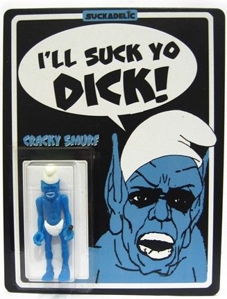 Cracky Smurf figure by Sucklord, produced by Suckadelic. Front view.