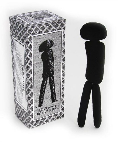 The Black Doll figure by Edward Gorey, produced by Necessaries Toy Foundation. Front view.