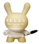 Hello My Name Is (HMNI) GID figure by Huck Gee, produced by Kidrobot. Front view.