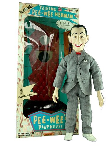 Talking Pee-Wee Herman figure, produced by Matchbox Toys Ltd. Front view.