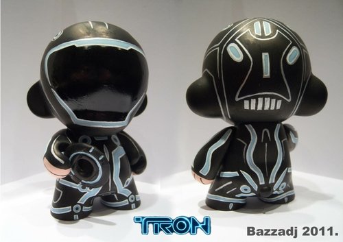 Tron Munny figure by Baz, produced by Kidrobot. Front view.