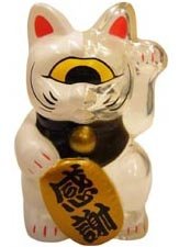 Mini Fortune Cat - White/Clear Split figure by Mori Katsura, produced by Realxhead. Front view.