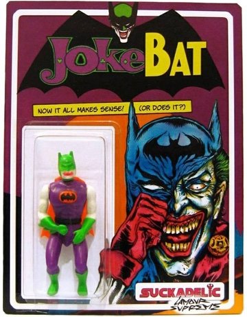 Jokebat figure by Sucklord X LAmour Supreme, produced by Suckadelic. Front view.
