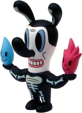 Fire-Water Bunny - Bones figure by Gary Baseman, produced by Critterbox. Front view.