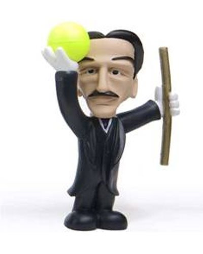 Nikola Tesla figure, produced by Jailbreak Toys. Front view.
