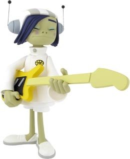 Noodle - Dare version figure by Jamie Hewlett, produced by Kidrobot. Front view.