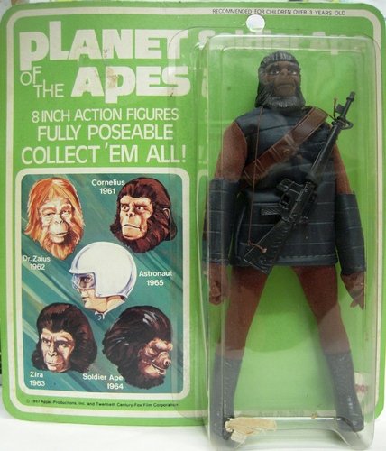 Planet of the Apes - Soldier Ape figure, produced by Mego. Front view.