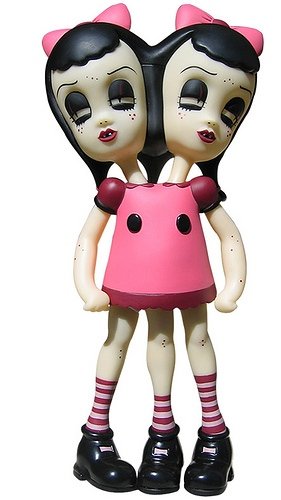 Katie and Sadie  figure by Camille Rose Garcia, produced by Necessaries Toy Foundation. Front view.