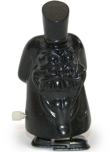 ManyMey Wind Up Finger Puppet - Black Lamé figure, produced by Popsoda. Front view.