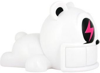 Reach Bear - White figure by Reach, produced by Kidrobot. Side view.