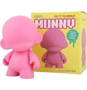 Mini Munny - Pink DIY figure, produced by Kidrobot. Front view.