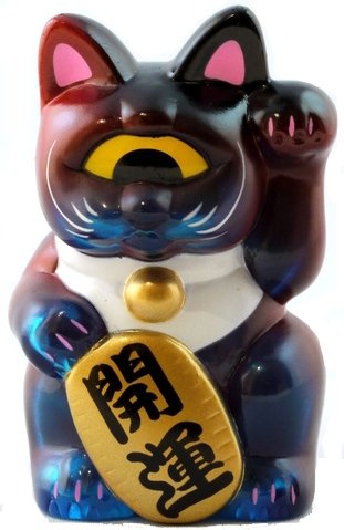 Mini Fortune Cat - Clear Blue & Red figure by Realxhead, produced by Realxhead. Front view.