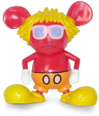 Red Andy Mouse figure by Keith Haring, produced by 360 Toy Group. Front view.