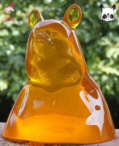 Honey Bear Gazer figure by Angry Woebots, produced by Silent Stage Gallery. Front view.
