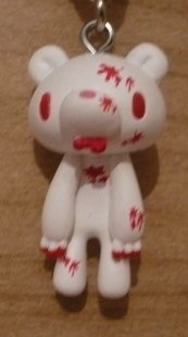 Gloomy Bear Zipper Pull (Heavy Bloody Albino) figure by Mori Chack, produced by Kidrobot. Front view.