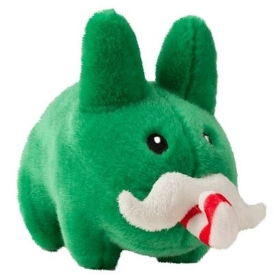 Candy Cane Labbit figure by Frank Kozik, produced by Kidrobot. Front view.