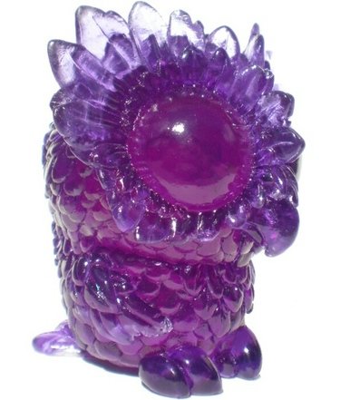 Medee Owl - Clear Purple figure by Kathleen Voigt. Front view.