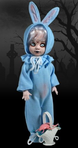 The Blue Eggzorcist figure by Ed Long, produced by Mezco. Front view.