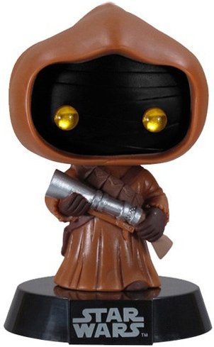 Jawa figure by Lucasfilm Ltd., produced by Funko. Front view.