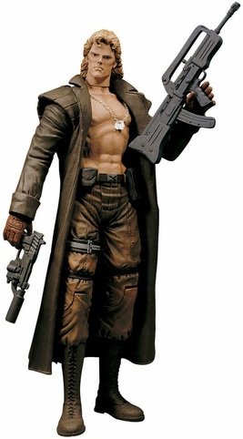 Liquid Snake figure by Todd Mcfarlane, produced by Mcfarlane Toys. Front view.