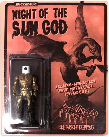 Night of the Sun God figure by Jesse Hernandez, produced by Suckadelic. Front view.