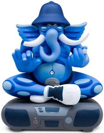 Ganesh - Blue figure by Doze Green, produced by Kidrobot. Front view.