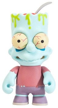 Zombie Bart  figure by Matt Groening, produced by Kidrobot. Front view.