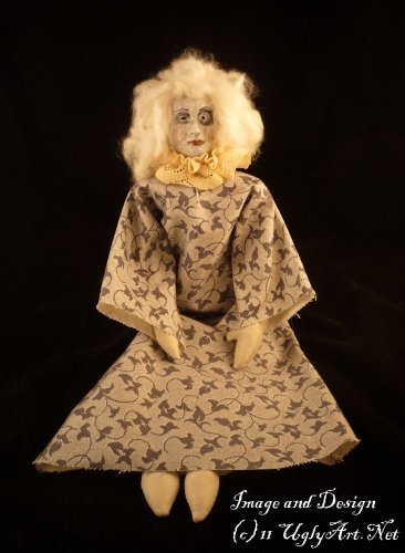Gray Deco Doll  figure by Ugly Shyla, produced by Ugly Art Dolls . Front view.