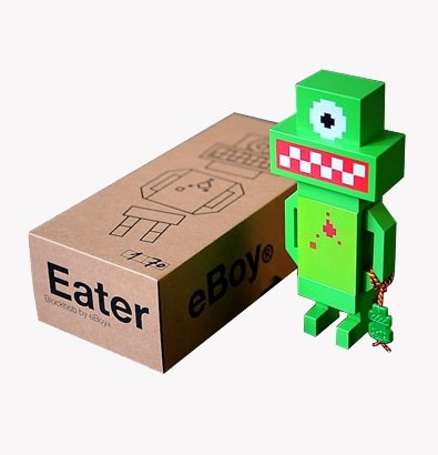 Eater BlockBob figure by Eboy, produced by Eboy. Front view.