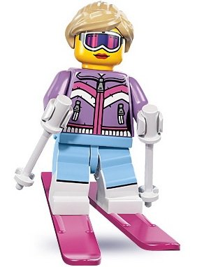 Downhill Skier figure by Lego, produced by Lego. Front view.