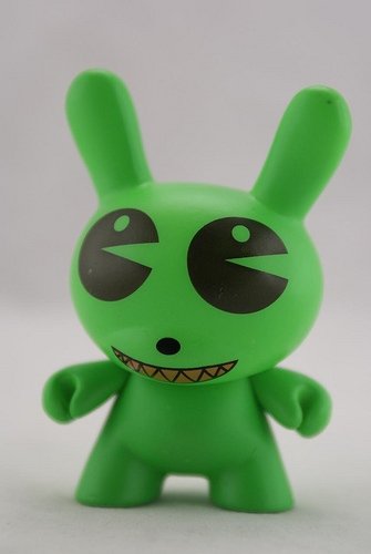 Pac Man Green figure by Dalek, produced by Kidrobot. Front view.