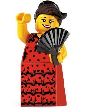 Flamenco Dancer figure by Lego, produced by Lego. Front view.