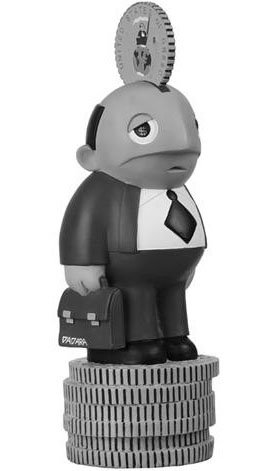 The Greyman Money Machine figure by Dadara, produced by Sunday International. Front view.
