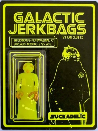 Galactic Jerkbag V3 - Fan Club Ed. figure by Sucklord, produced by Suckadelic. Front view.