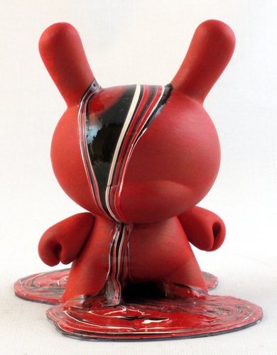 Red Runny Dunny figure by Carson Catlin, produced by Kidrobot. Front view.