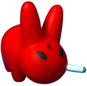 Cherry Red - Labbit figure by Frank Kozik, produced by Kidrobot. Front view.