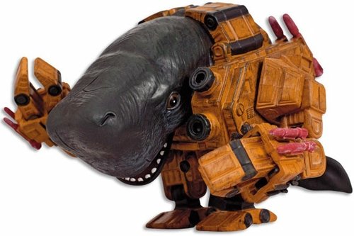 Mechawhales PVC figure figure by Hauke Scheer, produced by Deep Fried Figures Gmbh. Front view.